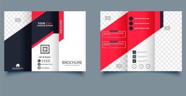 Kırmızı, siyah ve beyaz renkli geometrik şekilli modern bir üç katlı broşürün vektör çizimi