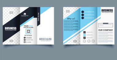 Modern Mavi İş Üçlü Broşür Vektör Şablonu. Profesyonel vektör broşür şürü mavi, siyah ve beyaz renk şeması.