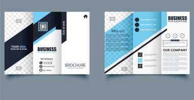 Modern Mavi İş Üçlü Broşür Vektör Şablonu. Profesyonel vektör broşür şürü mavi, siyah ve beyaz renk şeması.
