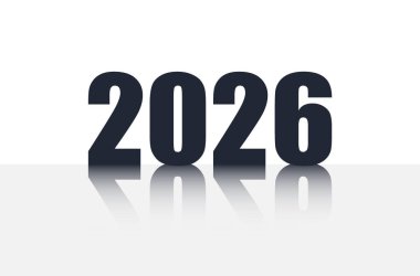 Temiz modern stile ve yansıma efektine sahip cesur 2026 sayısının vektör illüstrasyonu.