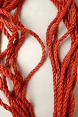 Doğal kenevir ipi Japon esaret sanatı için karmaşık desenlerle sarmalanmış.