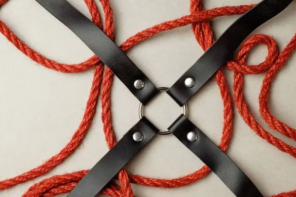 Shibari atölyesinde doğal halatla karmaşık desenler çizmek.