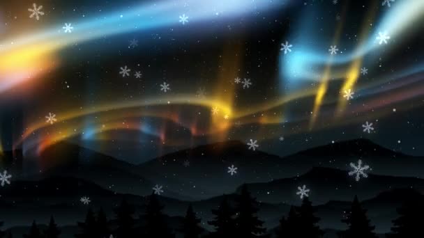 带着星星和雪的极光夜空 — 图库视频影像