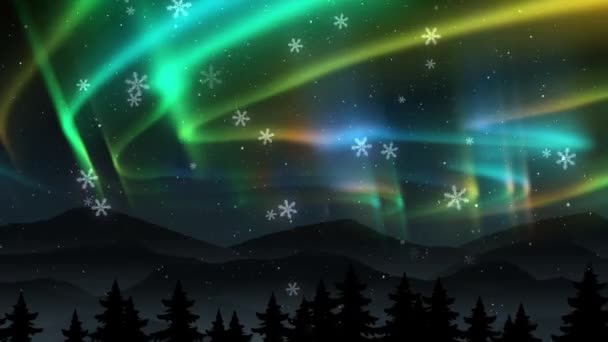 Aurora Cahaya Langit Malam Dengan Bintang Bintang Dan Salju — Stok Video