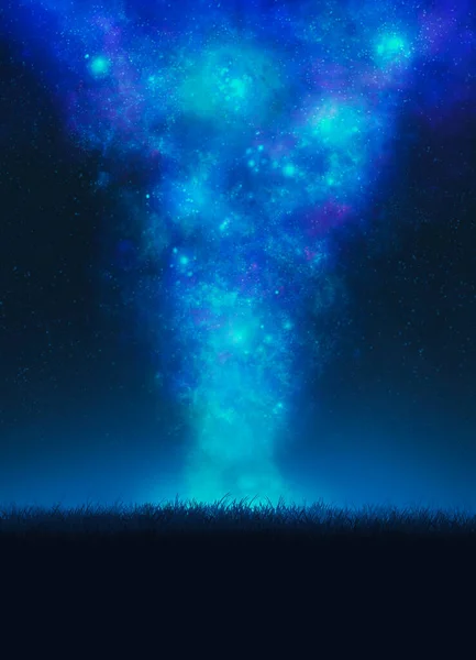 Nebulosa Cenário Fantasia Campo Galáxia Fantasia Céu Contra Fundo Azul — Fotografia de Stock