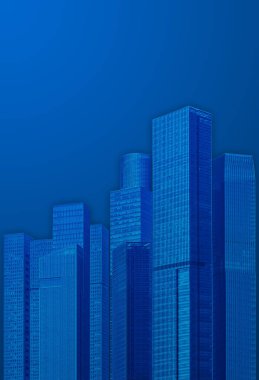 Mavi arkaplana karşı modern şehir gökdelenleri