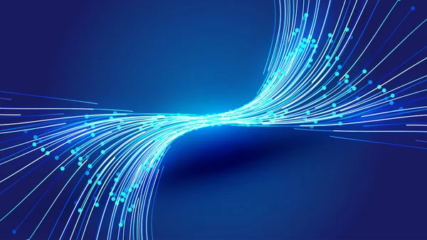 Línea Luminosa Dinámica Azul Internet Tecnología Vector Fondo — Vector de stock