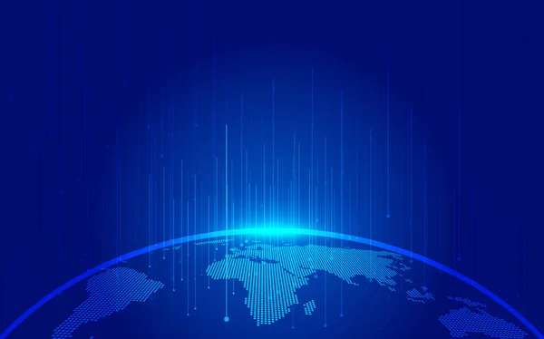 青いデジタルアースの夜明け インターネット技術のベクトルの背景 — ストックベクタ