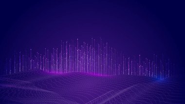 Mavi mor noktalı çizgi 3 boyutlu boşluk büyük veri internet teknolojisi vektör arkaplanı.