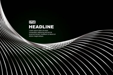 Siyah ve beyaz gri metalik gümüş desenli kanatlı uçan çizgiler soyut vektör grafik arkaplan.