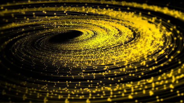 Золотые Пунктирные Линии Испускают Вихрь Частиц Большие Данные Фон Коммуникационных — стоковое фото