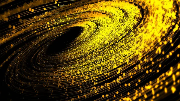 Gouden Stippellijnen Stralen Deeltjesvortex Big Data Communicatie Technologie Achtergrond — Stockfoto