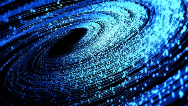 Línea Punteada Azul Que Emite Vórtice Partículas Big Data Tecnología — Foto de Stock
