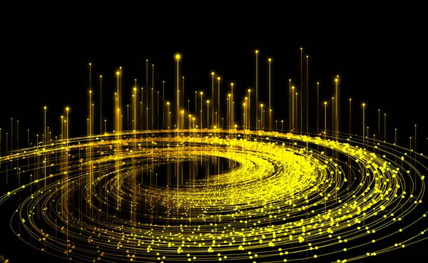 Gouden Stippellijnen Stralen Deeltjesvortex Big Data Communicatie Technologie Achtergrond — Stockfoto