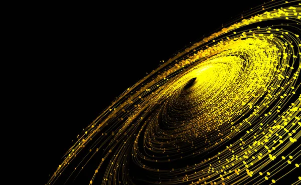 Золотые Пунктирные Линии Испускают Вихрь Частиц Большие Данные Фон Коммуникационных — стоковое фото