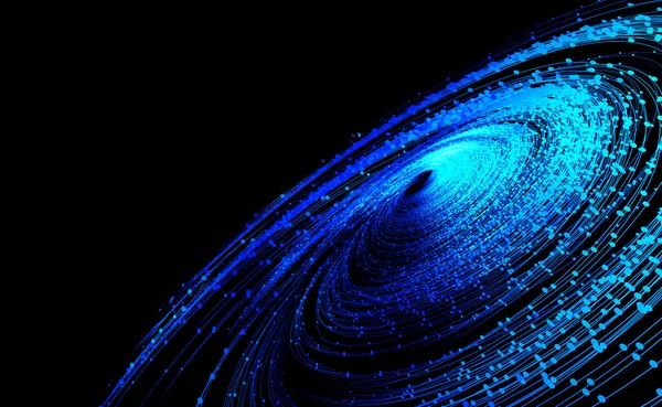 Синя Пунктирна Лінія Випромінює Вихор Частинок Великі Дані Технології Язку — стокове фото