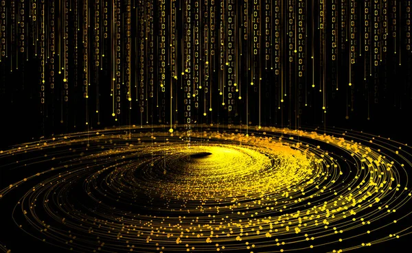 Altın Noktalı Çizgiler Parçacık Girdabı Yayar Büyük Veriler Iletişim Teknolojisi — Stok fotoğraf