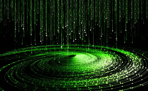 Línea Punto Verde Vórtice Partículas Big Data Tecnología Comunicación Fondo — Foto de Stock