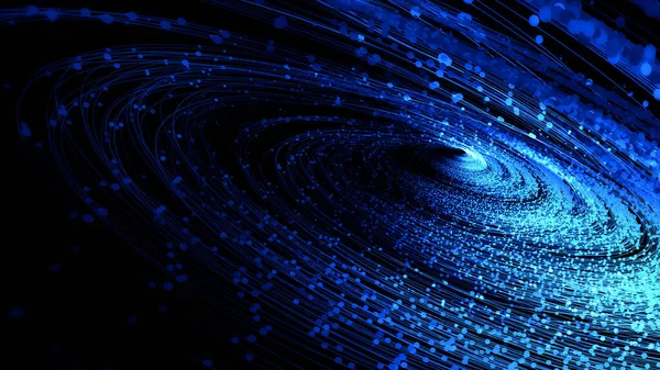 Línea Punteada Azul Que Emite Vórtice Partículas Big Data Tecnología — Foto de Stock