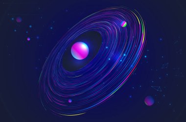 Colorful planet on colorful spiral coil, cosmic sci-fi concept. clipart