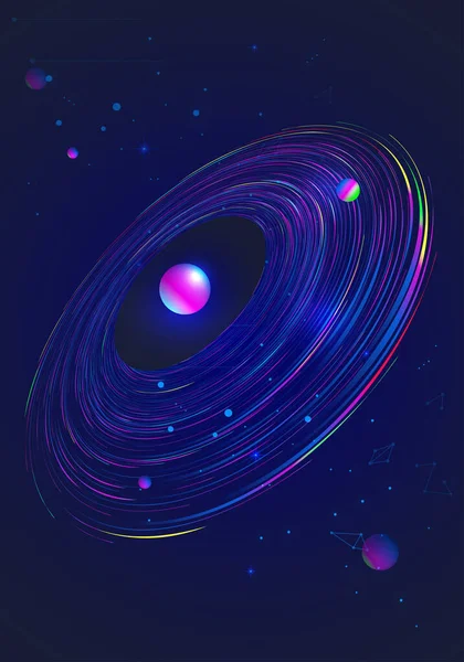カラフルな渦巻コイル上のカラフルな惑星 宇宙科学 Fiの概念 — ストックベクタ