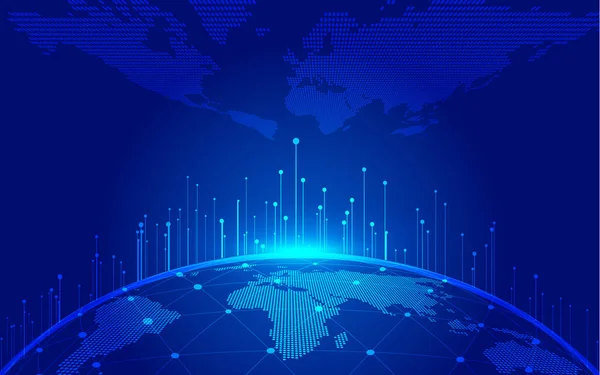 Dot Line Link Mesh Digital Earth Internationalization Globalization Network Background — Stock Vector