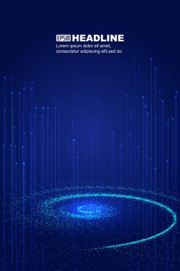 Parlak parçacıklar çizgilerle kıvrılır, İnternet teknolojisi büyük veri vektör arkaplanı