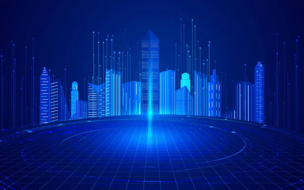 Linea Architettura Sfondo Internet Fintech Nella Futura Città — Vettoriale Stock