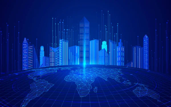 Linka Architektura Zázemí Internetové Fintech Budoucím Městě — Stockový vektor