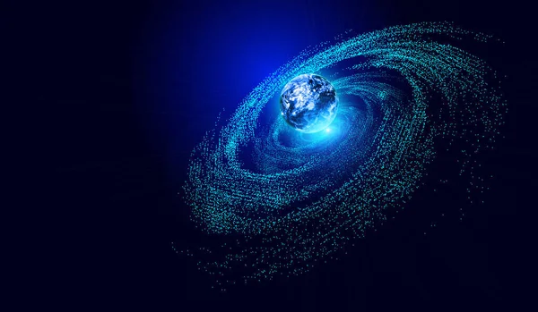 3D地球 粒子宇宙涡旋 网络海量数据 — 图库照片