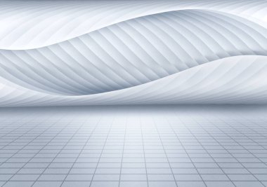 Soyut mimari arka plan. Perspektifi 3D işlemeli beyaz oda.