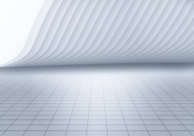 Soyut mimari arka plan. Perspektifi 3D işlemeli beyaz oda.