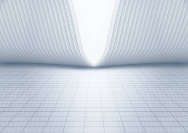 Abstract 3d rendering of empty white room with light in the middle. White interior wall facade and vertical ground space background 3d rendering. clipart