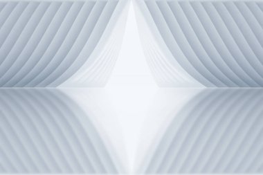 Ortasında ışık olan boş beyaz odanın üç boyutlu soyut canlandırması. Beyaz iç duvar cephesi ve dikey zemin arkaplan 3d görüntüleme.