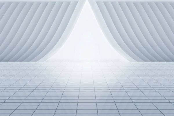 Абстрактный Трехмерный Рендеринг Пустой Белой Комнаты Светом Посередине Белый Фасад — стоковое фото