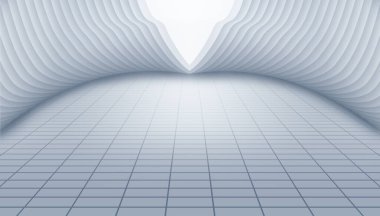 Gri ve beyaz kavisli soyut bina boylamsal zemin arkaplan 3D görüntüleme