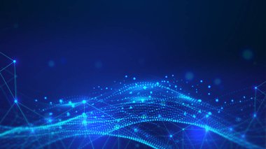 Mavi parçacık dijital veri Dalga teknolojisi poster arkaplanı