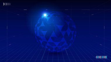 Noktalı ve çizgili soyut teknoloji küresi. küresel teknoloji, küresel iş kavramı