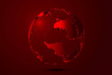 kırmızı arkaplanda küresel ağ ve dünya haritası