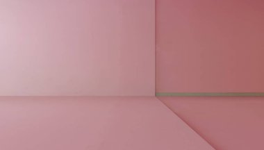 Boş duvar ve pembe zemin arkaplanı olan boş bir oda.,