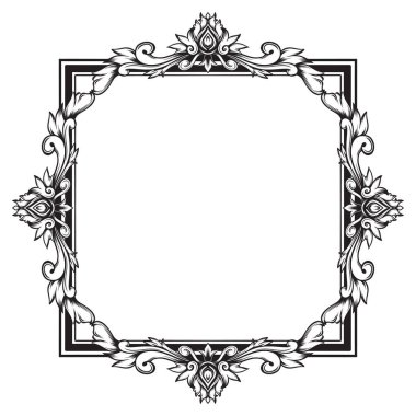 siyah ve beyaz çerçeve vintage çiçek tasarımı süsü