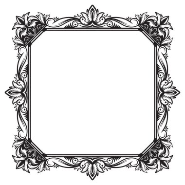 siyah ve beyaz çerçeve vintage çiçek tasarımı süsü