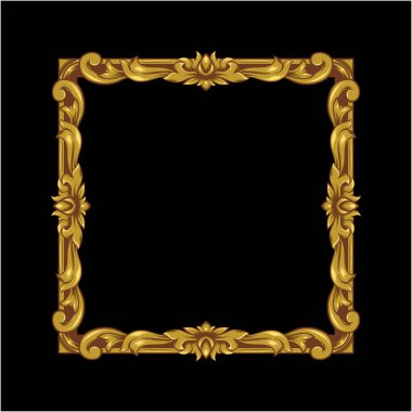 Çiçek Tasarımlı Altın Çerçeve Retro Çerçeve Vintage Dikdörtgen Süsleme Vektörü