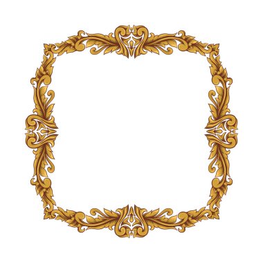 Çiçek Tasarımlı Altın Çerçeve Retro Çerçeve Vintage Dikdörtgen Süsleme Vektörü