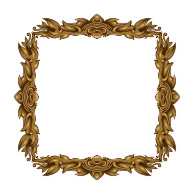 Çiçek Tasarımlı Altın Çerçeve Retro Çerçeve Vintage Dikdörtgen Süsleme Vektörü