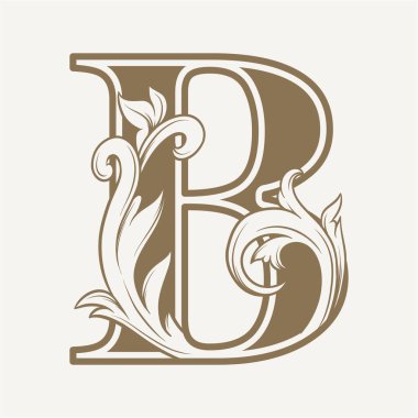 Şekil verilmiş süslü harf B Yaprak çiçekli eski bir süs.