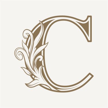 Yaprak çiçekli şık bir süsleme ile süslü C harfi.