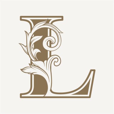 Şık bir L harfi ve yaprak çiçekli eski bir süs.