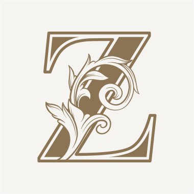 Stilize süslü Z harfi, yaprak çiçekli eski bir süs.