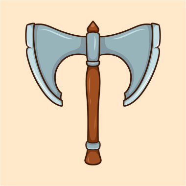 Geniş Ortaçağ Balta Tahta Saplı Çizgi Filmi